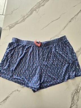 Women's Blue Floral Athletic Shorts with Pink Drawstring